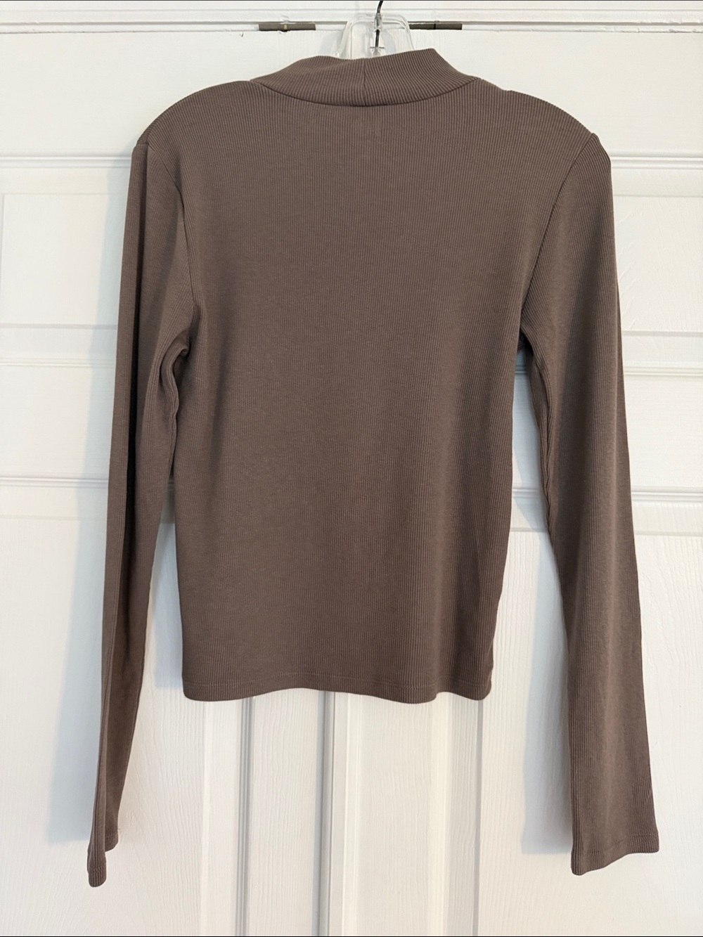 GAP Women's Long Sleeve Ribbed Mock Neck Top - Brown - Picture 2 of 5